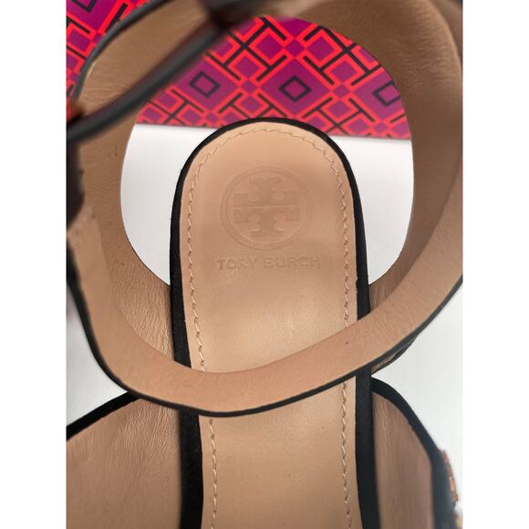 TORY BURCH BEADED BLACK WEDGE SANDALS ANKLE STRAP 7! - Picture 9 of 11